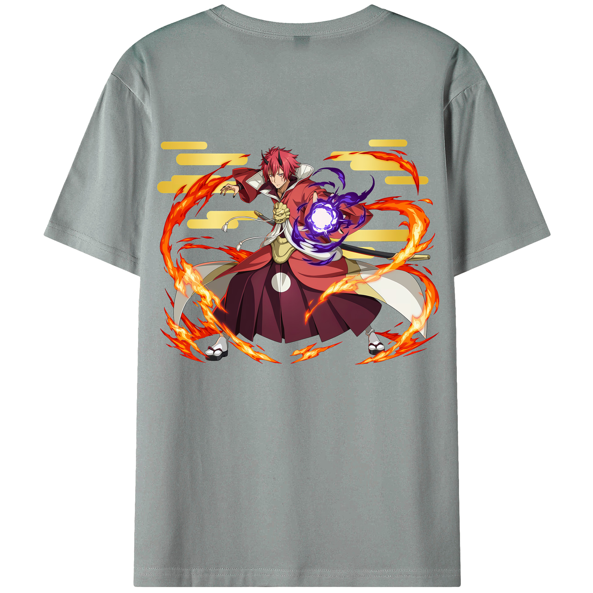 （画像用） 転スラ Regarding Reincarnated to Slime 綿100％ メンズ半袖Tシャツ（バックプリント） 通気性
